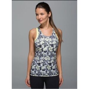 Lululemon Inspiration Tank II Crosscourt Petal Black Clarity Yellow With Bra